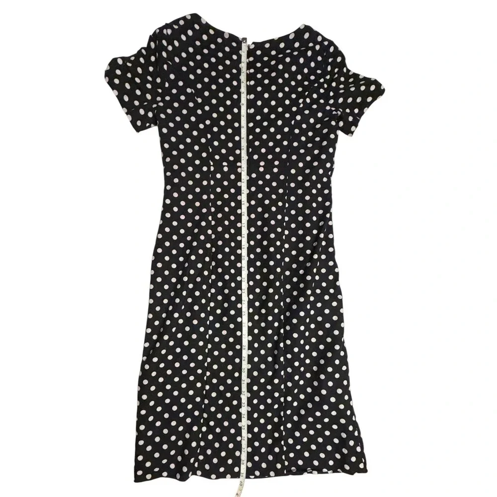 Chadwicks of Boston Black White Polka‎ Dot Linen Blend Sheath Dress Size 6